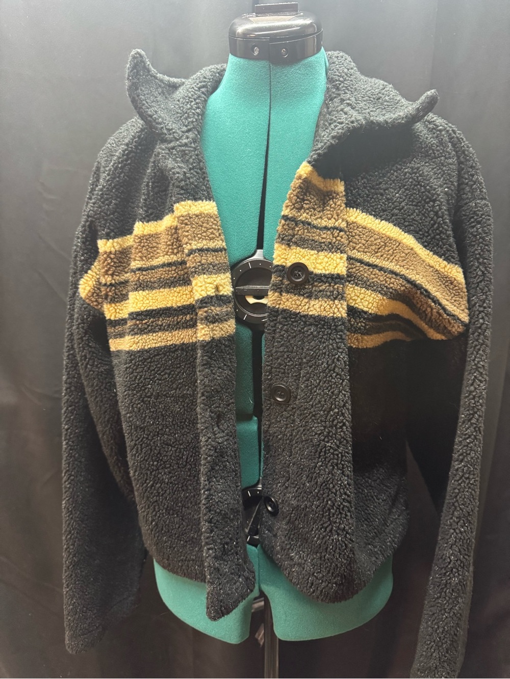 Women’s Black Teddy Jacket with Yellow Stripe